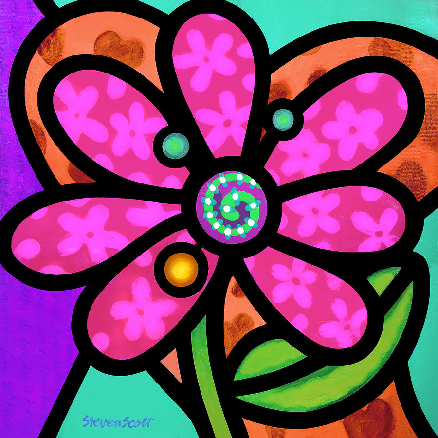 Pink Pinwheel Daisy Painting by Steven Scott