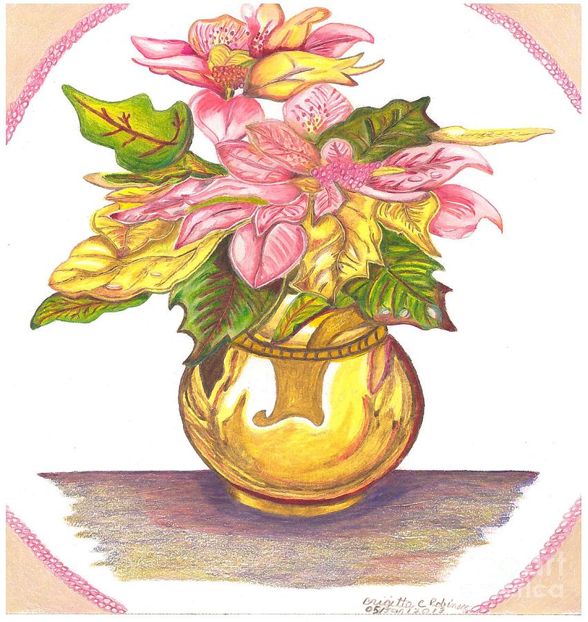 Nature Painting - Pink Poinsettia Plant by Brigitte C Robinson