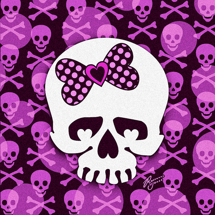 Pink Polka Dot Bow Skull Digital Art by Roseanne Jones