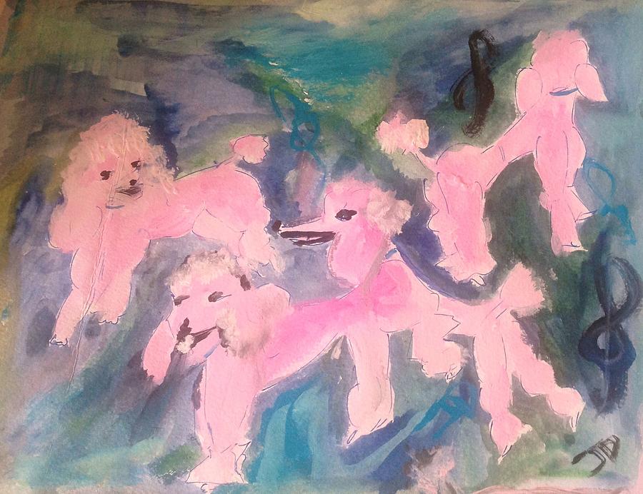 Pink Poodle Polka Painting by Judith Desrosiers