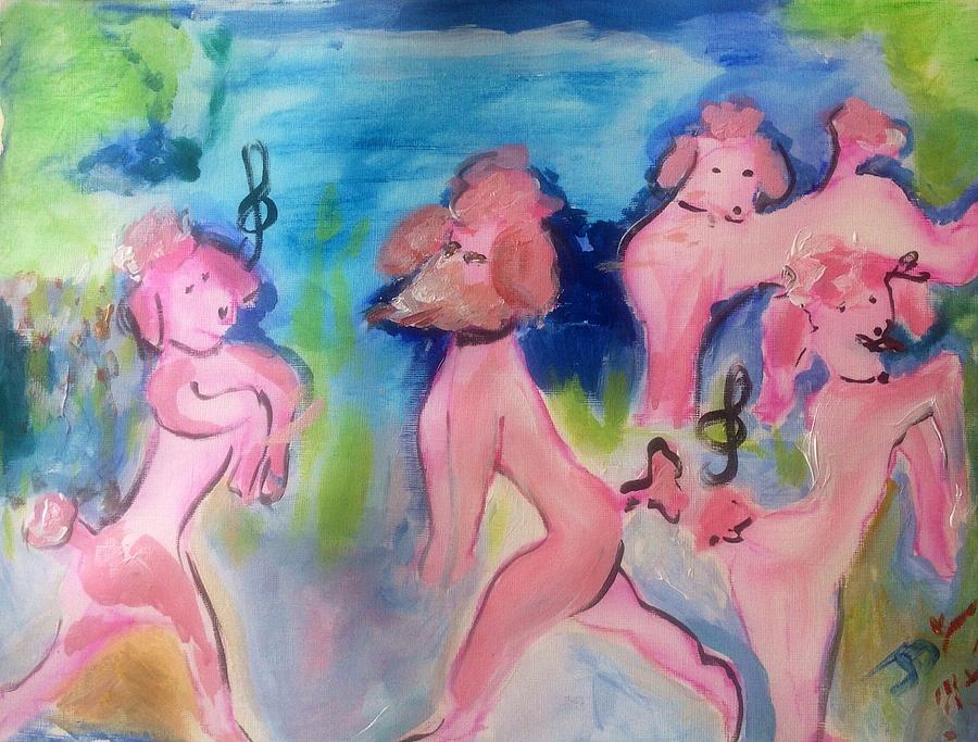 Pink poodle waltz Painting by Judith Desrosiers