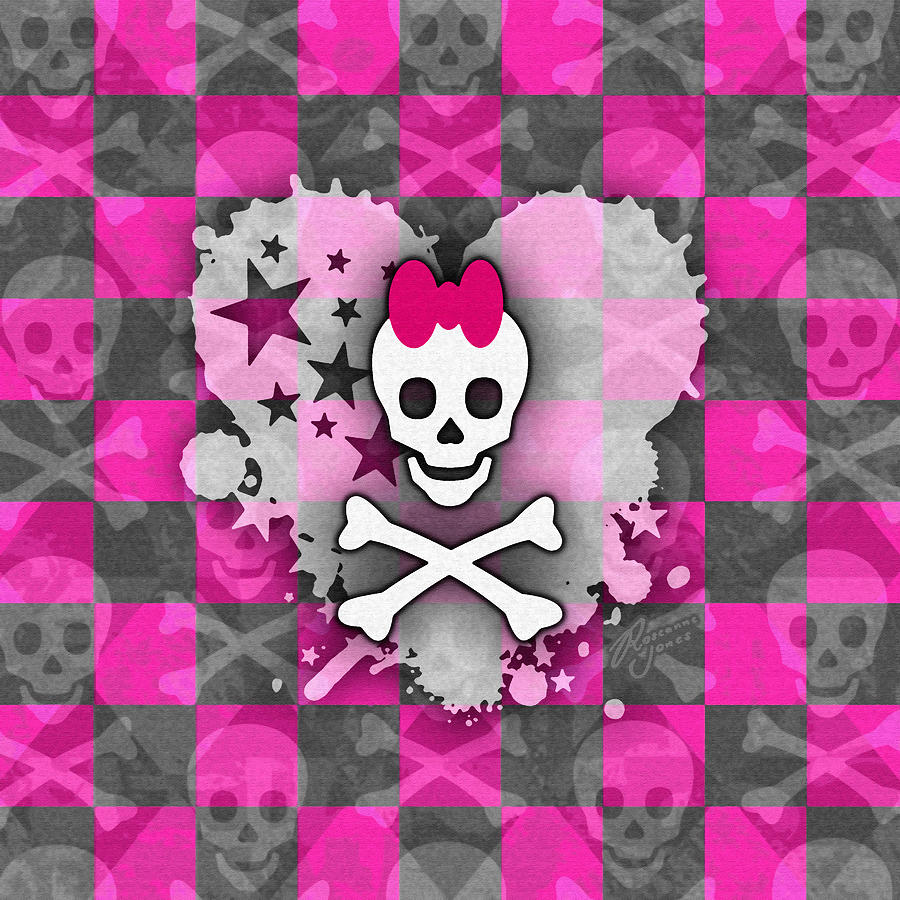 Pink Princess Skull Heart Digital Art