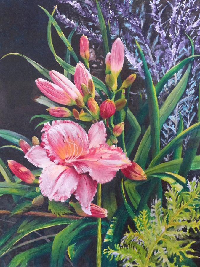 Floral Painting - Pink Lady and Russian Sage by Barbara Ebeling