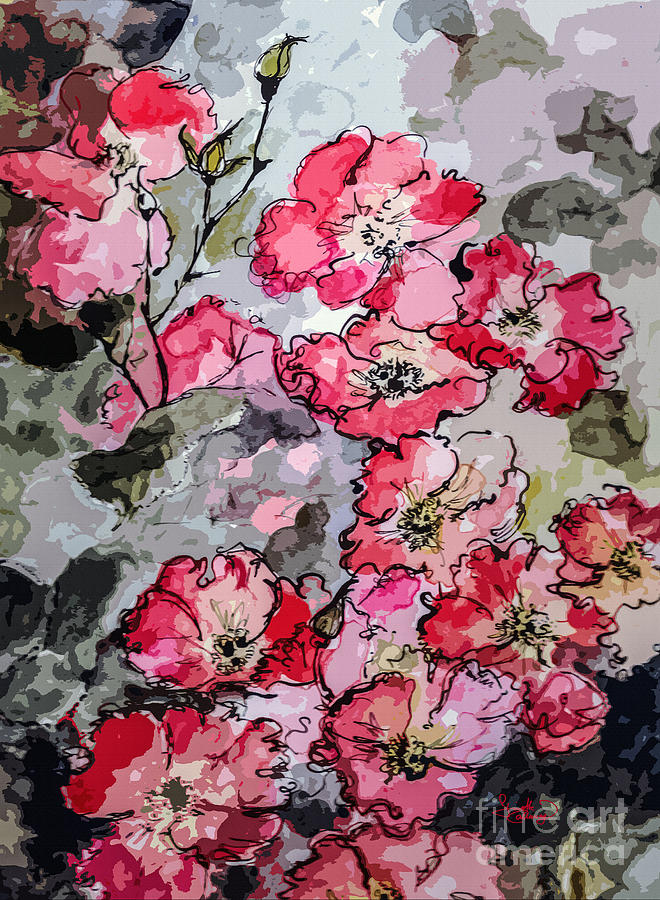 Pink Rambling Roses Modern Mixed Media Painting by Ginette Callaway