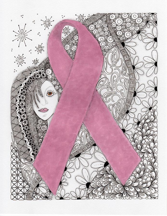 Abstract Drawing - Pink Ribbon by Paula Dickerhoff