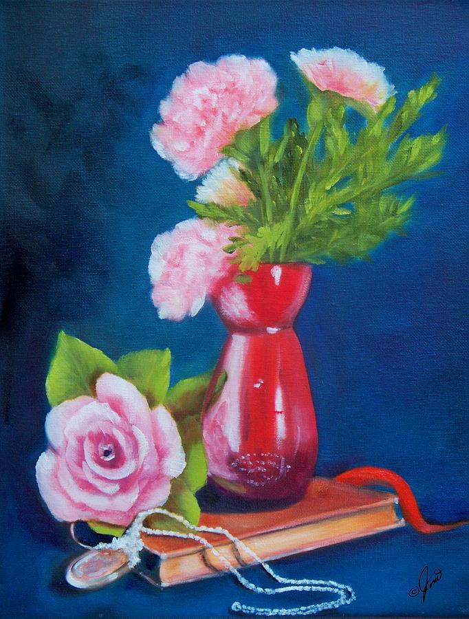 Pink Rose and Carnations Painting by Joni McPherson
