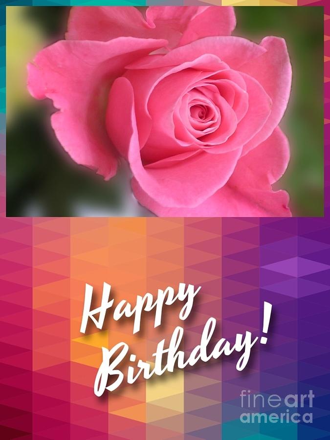 Pink Rose Birthday Greeting Photograph by Joan-Violet Stretch
