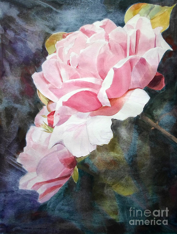 Rose Painting - Watercolor of Pink Rose Caroline by Greta Corens