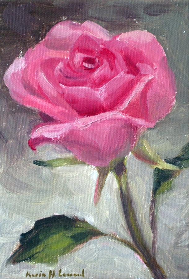 Valentines Day Painting - Pink Rose by Karin  Leonard