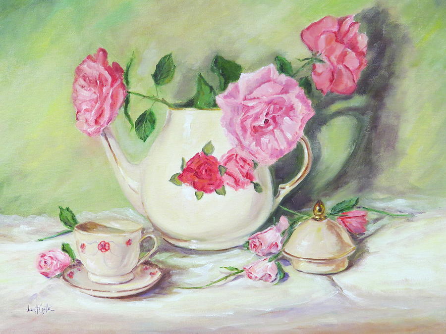 Pink Roses and Tea Painting by Jean Costa - Fine Art America