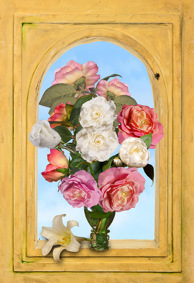 Pink Roses and White Peonis in Roemer in Open Niche Photograph by Levin Rodriguez