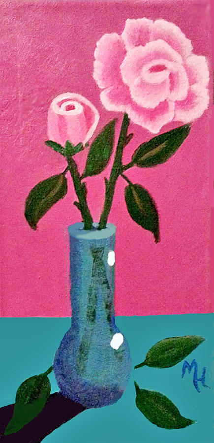 Pink Roses in vase Painting by Margaret Harmon