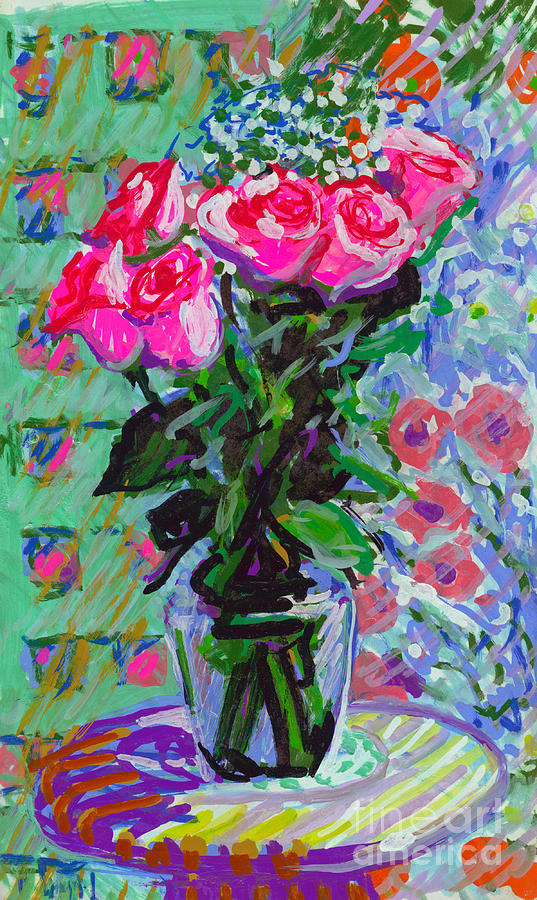 Pink Roses in Water Painting by Candace Lovely