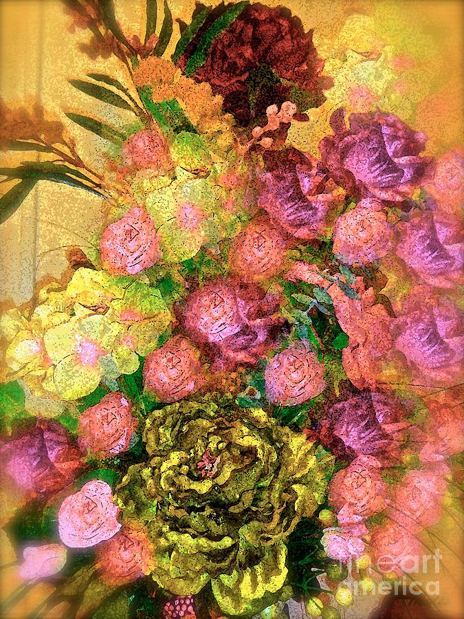 Pink Roses Vintage and Shabby Chic Impression Painting by Saundra Myles