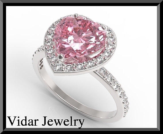 Pink Sapphire And Diamond 14k White Gold Heart Engagement Ring Jewelry By Roi Avidar