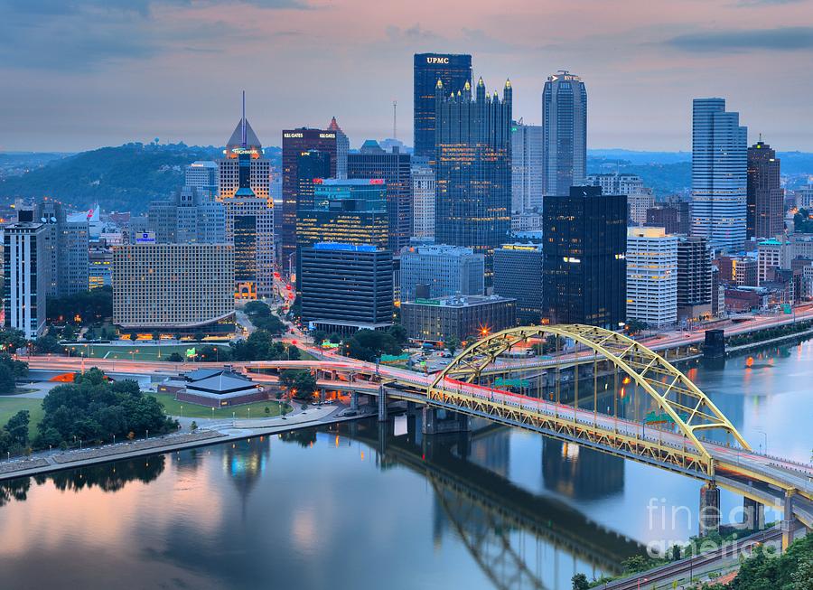 Pink Skies And Pittsburgh Skyscrapers Photograph by Adam Jewell