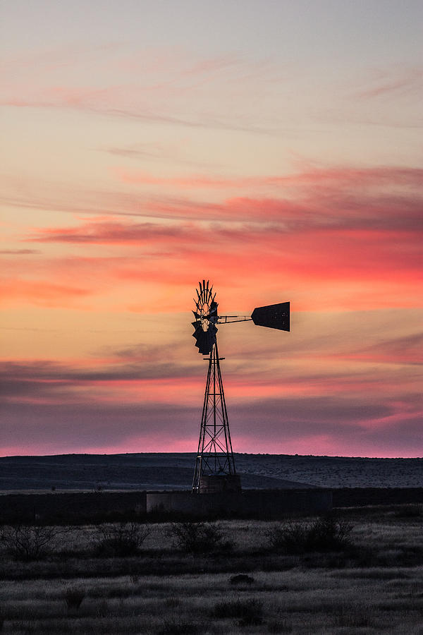 Pink Sky Sunset Windmill Photograph