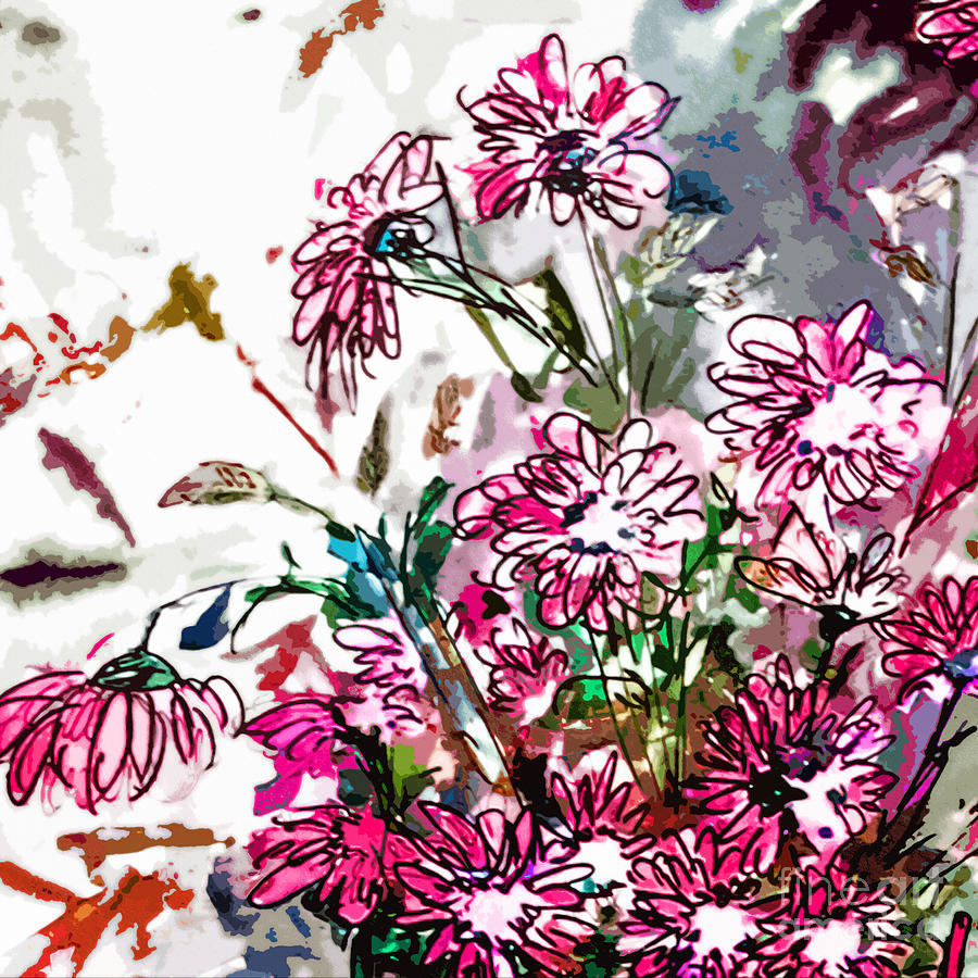 Pink Spray Flower Art Painting by Ginette Callaway