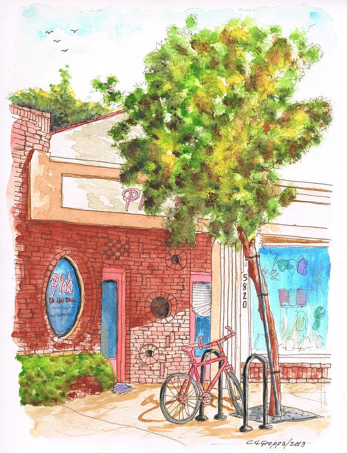 Pink Store and a bycicle in Atascadero, California Painting by Carlos G Groppa