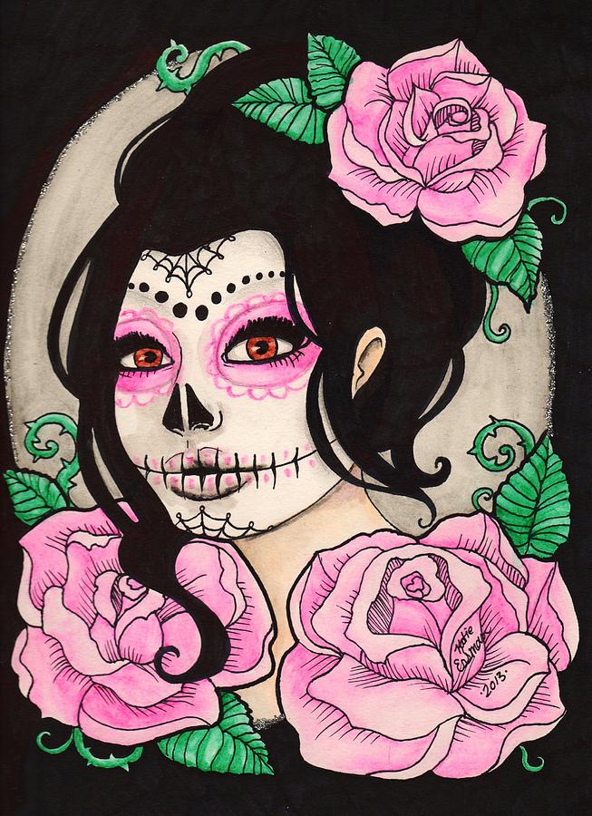Skull Painting - Pink Sugar Girl by Katie Essman