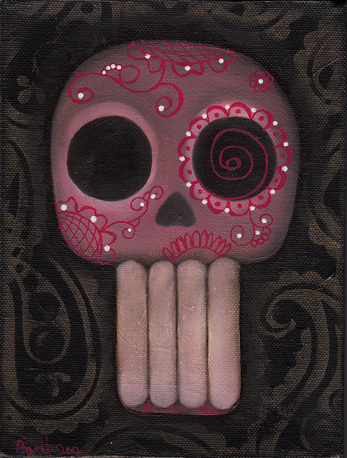Pink Sugar Skull Painting by Abril Andrade