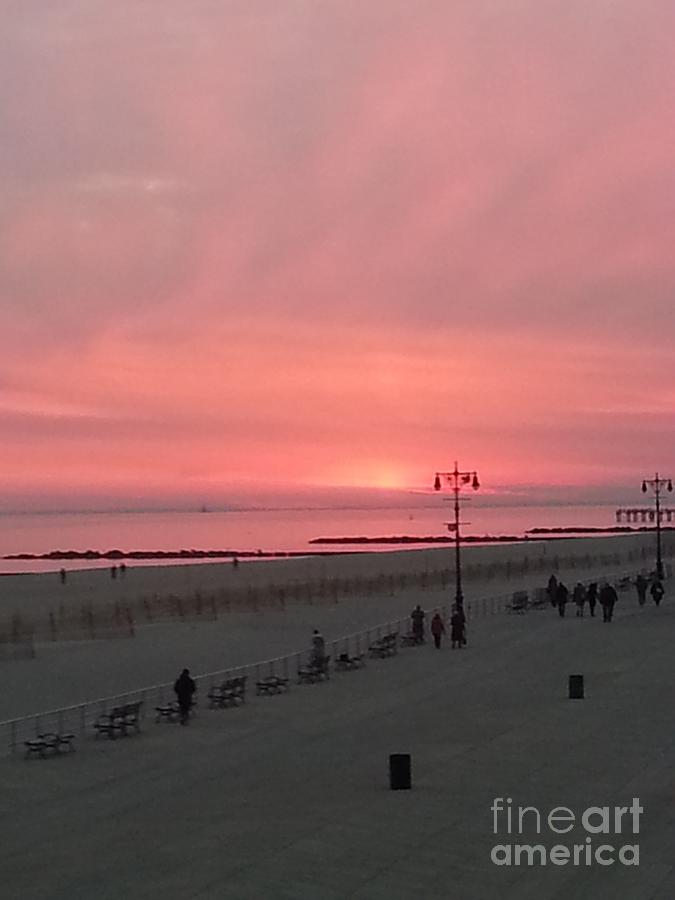 Sunset Photograph - Pink Sunset Over Coney Island by John Telfer