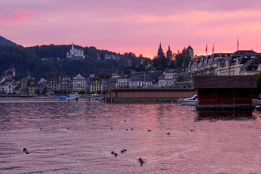 Pink Sunset over Lake Lucerne Photograph by Marilyn Burton