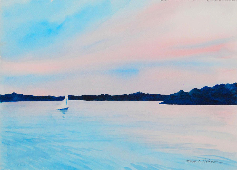 Pink Sunset With Sailboat Painting by Heidi E Nelson