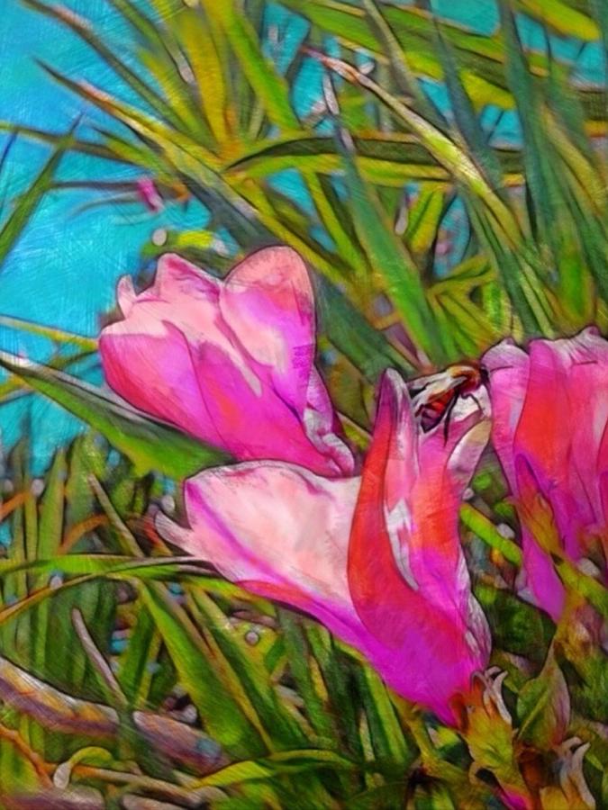 V Pink Tropical Flower with Honeybee - Vertical Digital Art by Lyn Voytershark