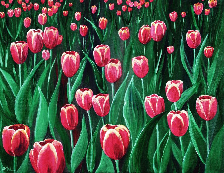 Tulip Painting - Pink Tulip Field by Anastasiya Malakhova