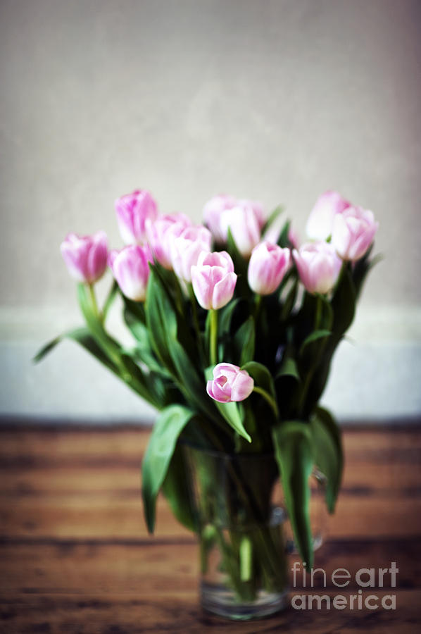 Tulip Photograph - Pink Tulips In A Vase by Lee Avison