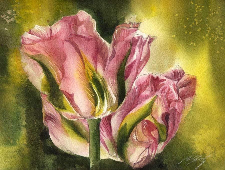 Pink Tulips With Yellow Painting by Alfred Ng