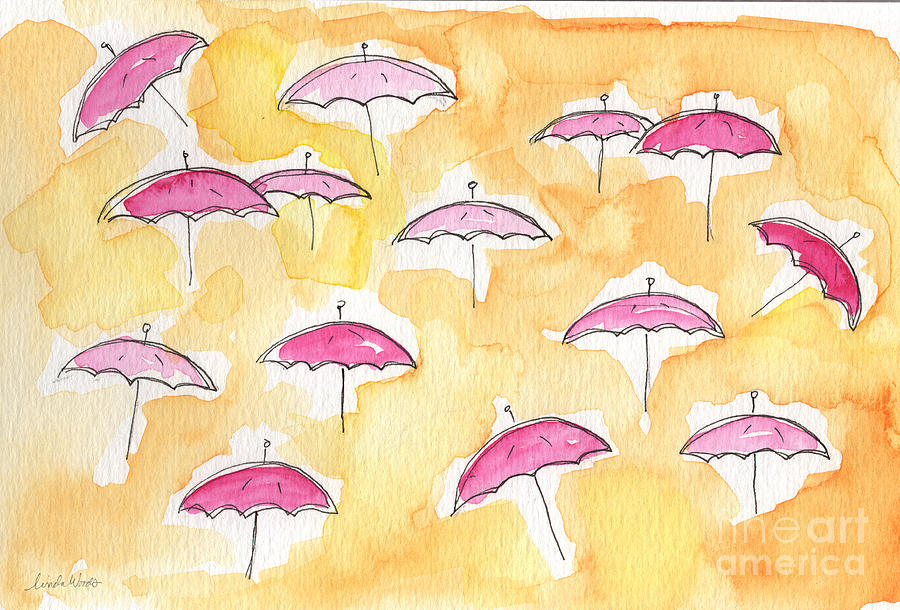Pink Umbrellas Painting by Linda Woods