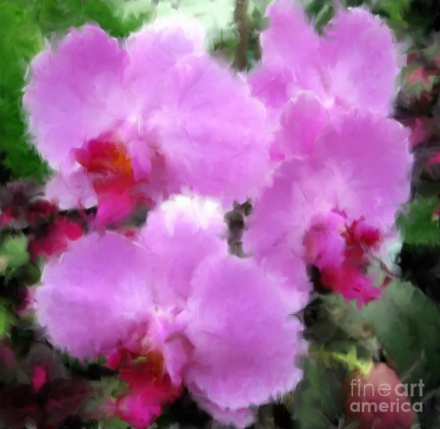 Orchid Photograph - Pink Violet Orchids with Oil Paint Effect by Rose Santuci-Sofranko