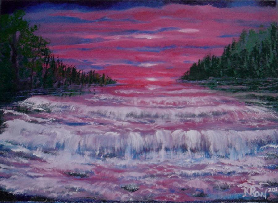 Waterfall Painting - Pink Waterfalls by Karen Rowland