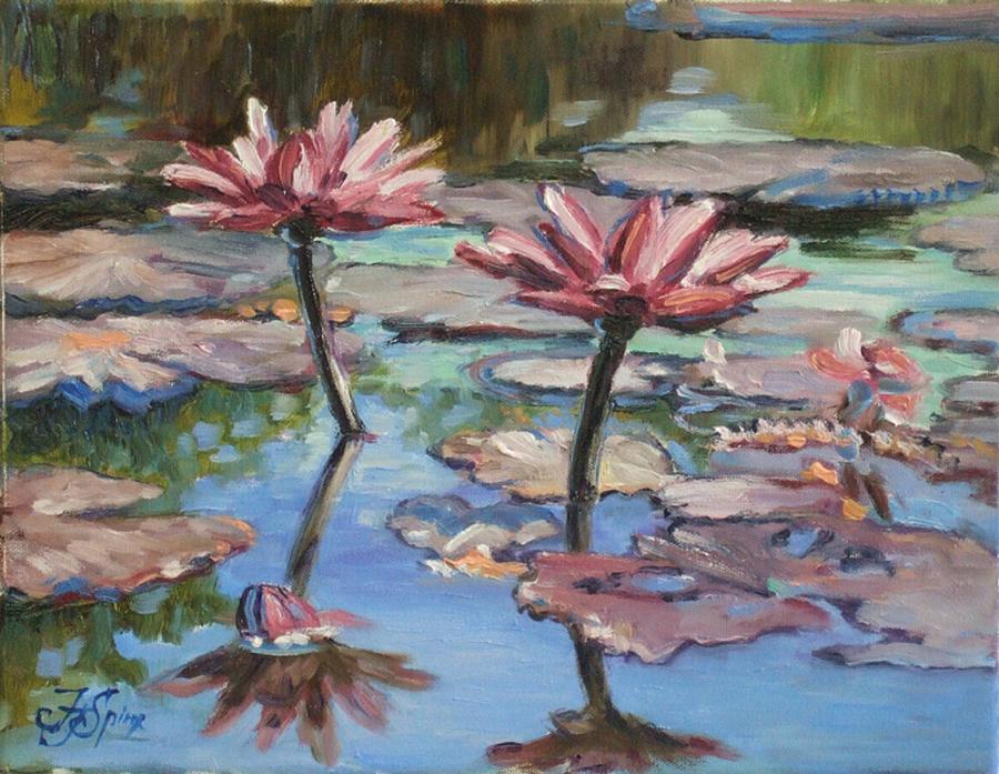 Pink waterlillies Painting by Irek Szelag