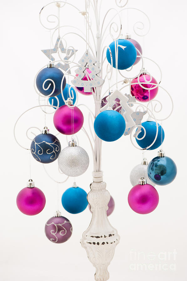 Ball Photograph - Pink White and Blue Christmas by Anne Gilbert