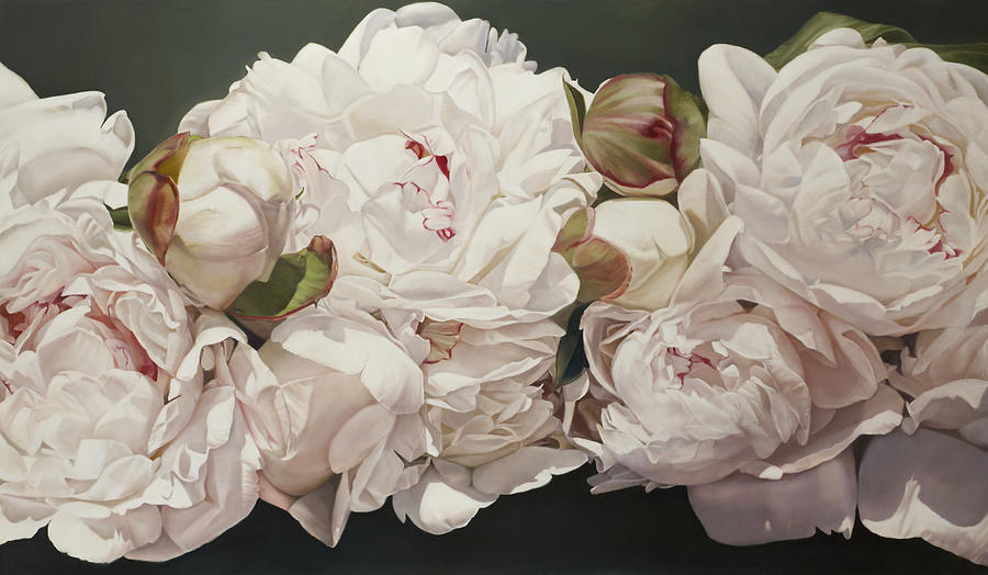 Flower Painting - Pink White Peonies Oil Painting by Thomas Darnell