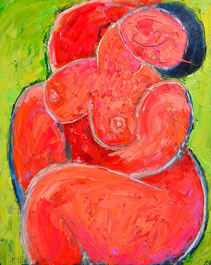 Pink Woman - Abstract Expressionist Nude Painting by Ana Maria Edulescu