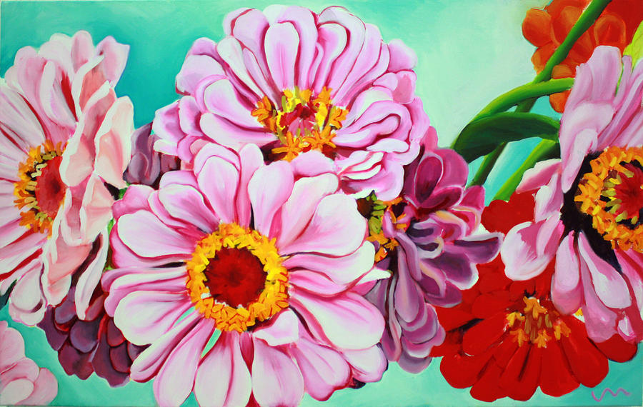 Flower Painting - Pink Zinnias by Jayne Morgan