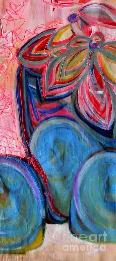 Pink and jeweled blues Painting by Barbara Leigh Art