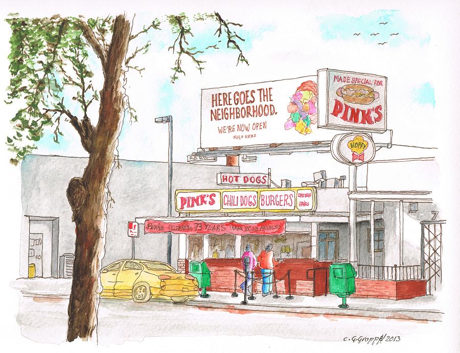 Pinks Chili Dogs, Hollywood, California Painting by Carlos G Groppa