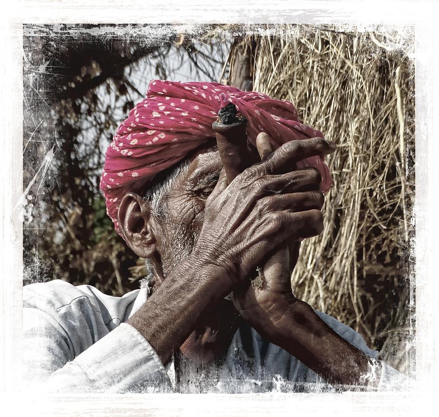Pipe Smoking Deep Puff Chillum India Rajasthan 4b Photograph by Sue Jacobi