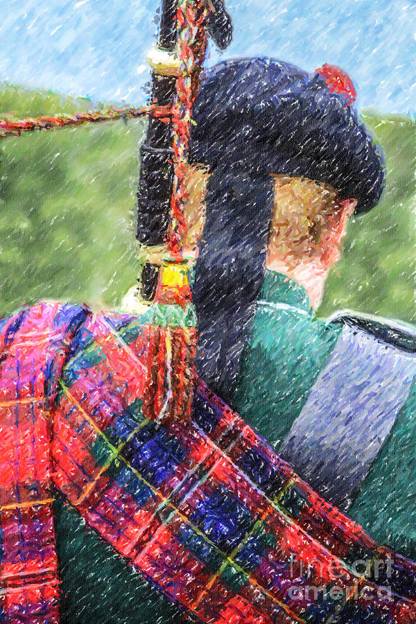 Piper in Red MacPherson tartan Digital Art by Liz Leyden