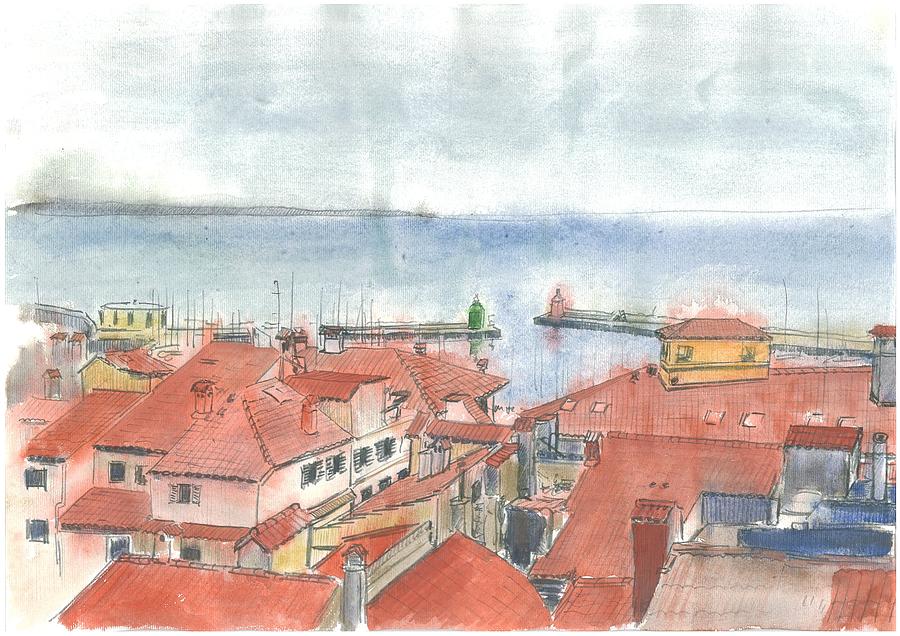 Watercolor Painting - The Port of Piran - View from St.Georges Church by Marko Jezernik