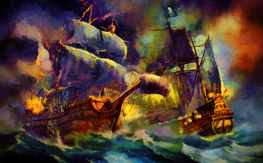 Landscape Painting - Pirate Battle by Christopher Lane