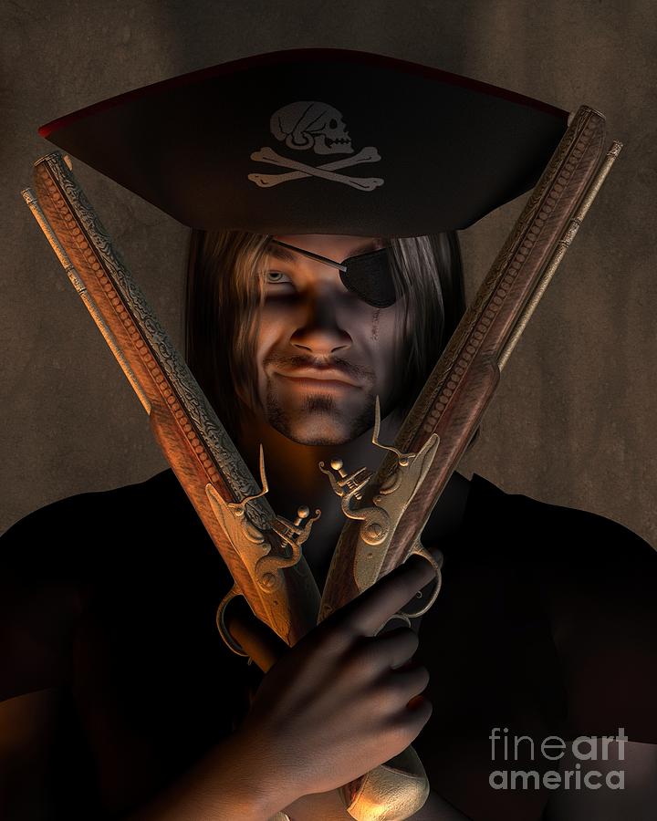 Pirate Captain with Pistols Digital Art by Fairy Fantasies - Fine