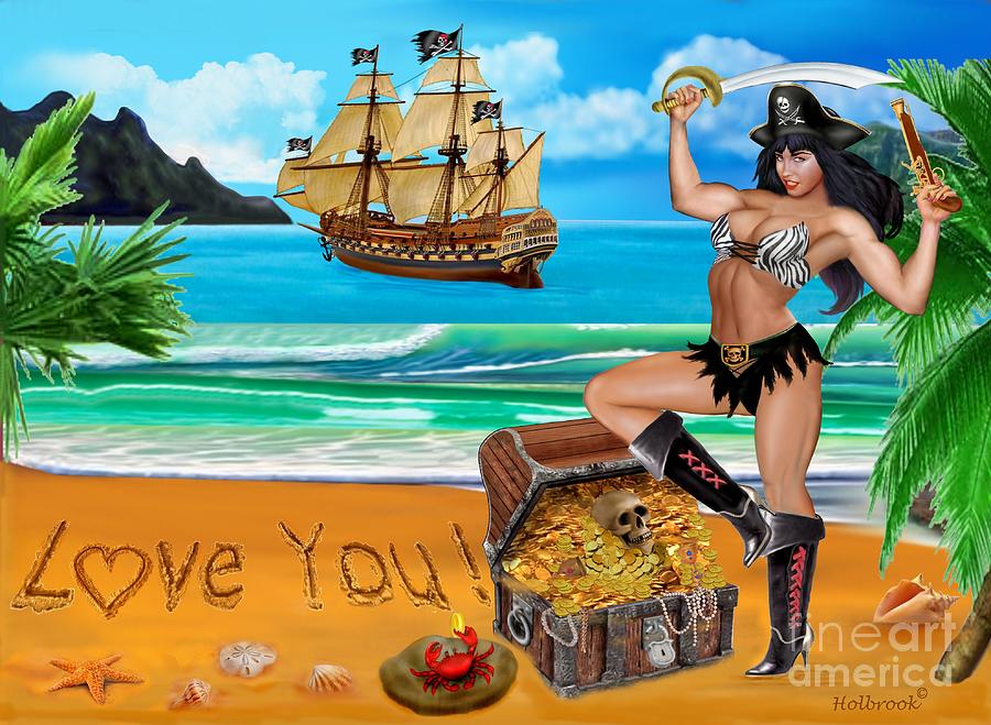 Valentines Day Digital Art - Pirate Girl Wishes You Love by Glenn Holbrook