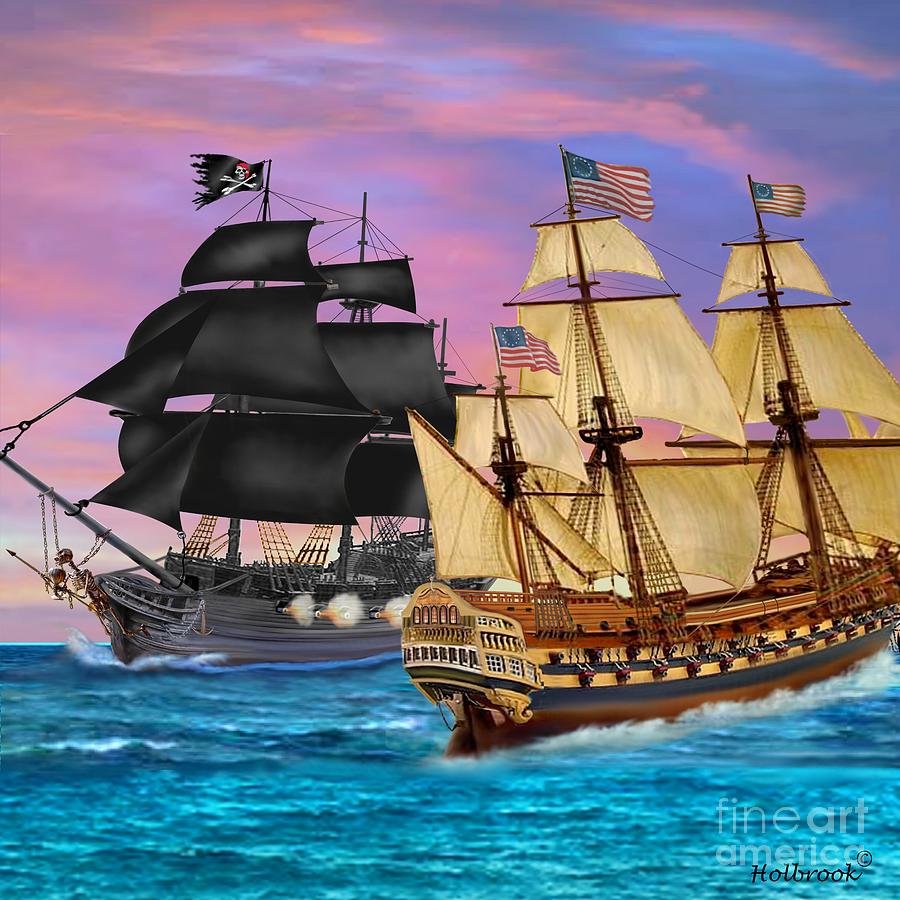 Pirate Sea Battle Digital Art by Glenn Holbrook