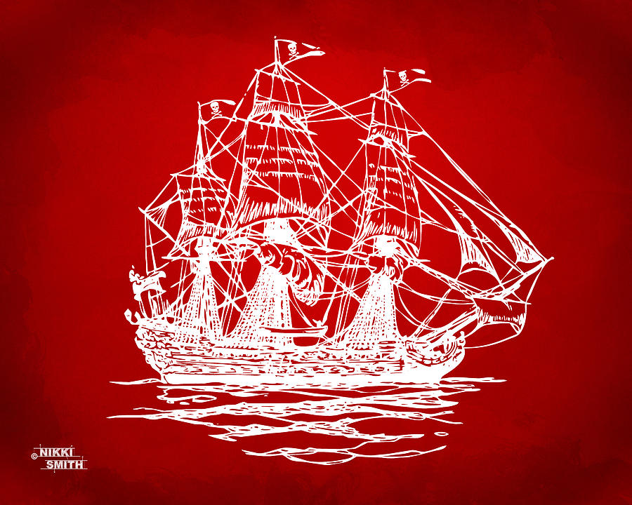 Pirate Ship Artwork - Red Digital Art by Nikki Marie Smith